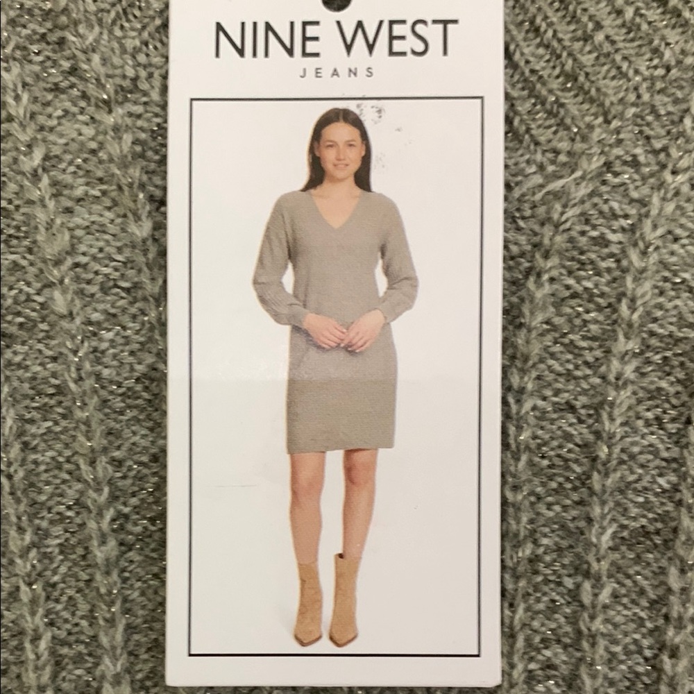 Nine West Women's Heather Gray V-Neck Sweater Dress - Sz XXL - NWT